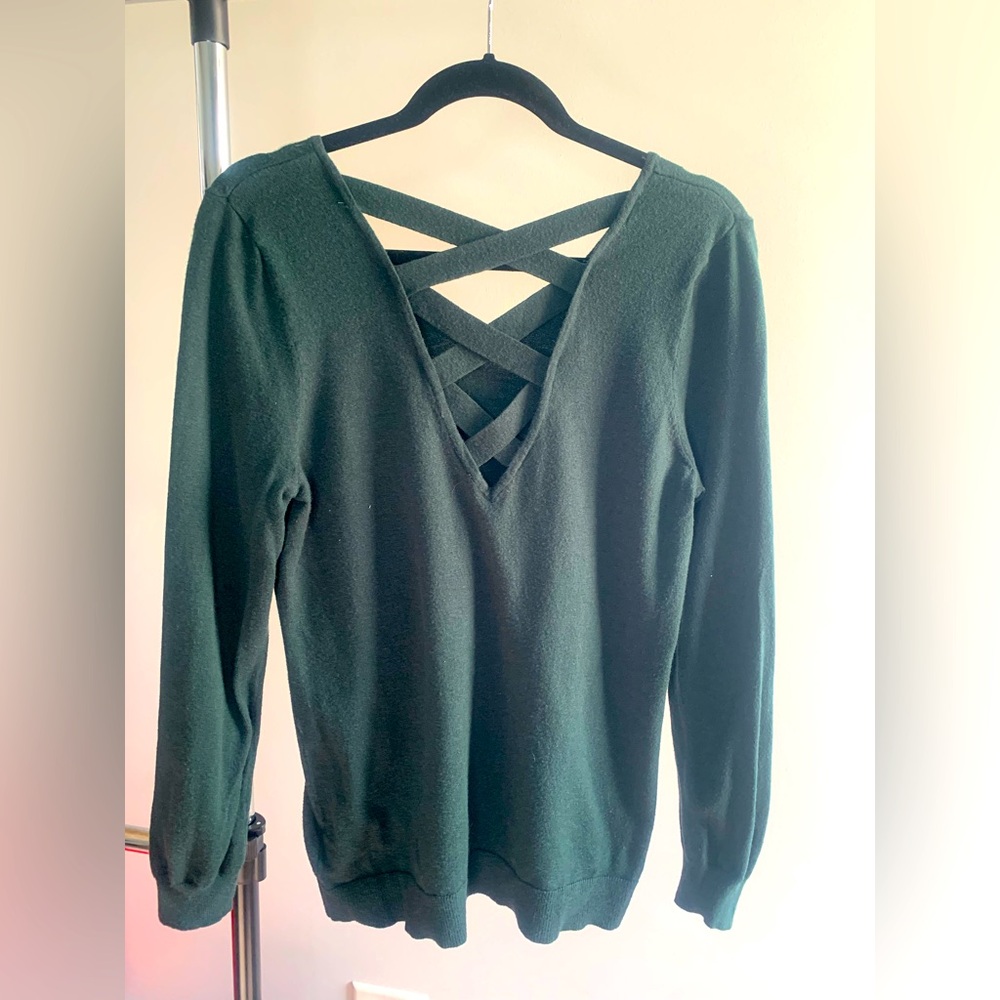 Dark Green Sweater with Crisscross Back